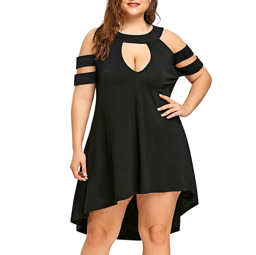 Страуса модное женское платье размера плюс с круглым вырезом и открытыми плечами без бретелек сексуальное черное платье для женщин