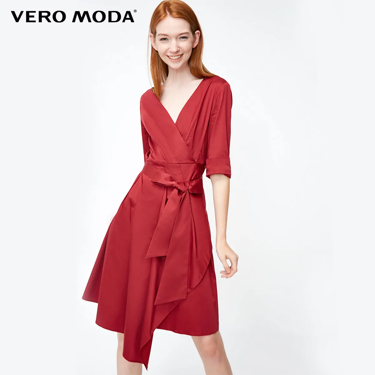 Vero Moda новое рабочее место v-образным вырезом ремни три четверти рукав чистый платье | 31847C512