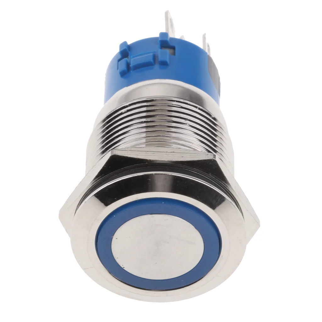 19MM Blue LED Light Metal Button Switch Momentary Push Button Auto Reset Waterproof Illuminated Switch Latching IP67
