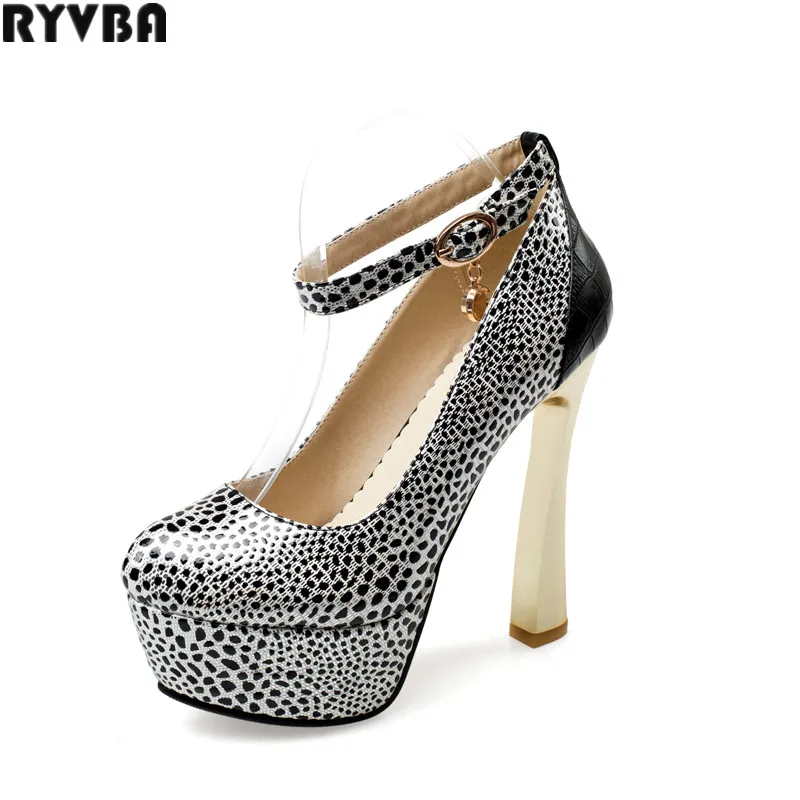

RYVBA woman round toe super high heels pumps womens fashion ankle strap platform shoes summer autumn women dress womens female