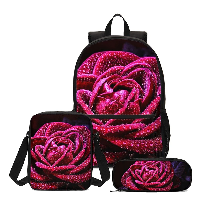 3pcs Set Backpack Women Casual Rose Floral Print Backpack Bookbags School Backpacks Bags For Teenage Girls Mochila Mujer - Цвет: 5