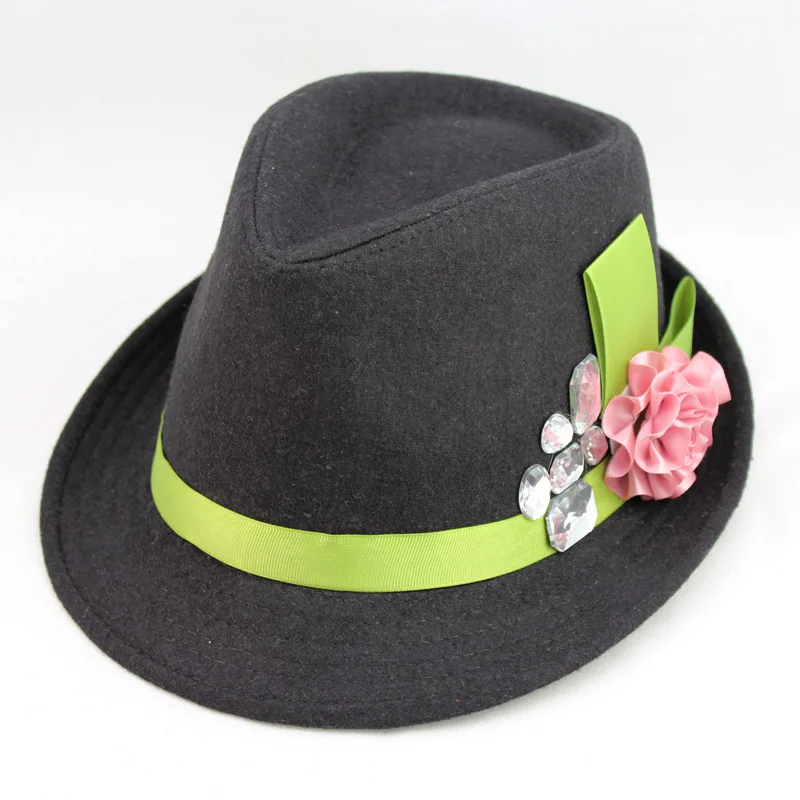 Фланелевая Цветочная шляпа женская модная джазовая шляпа Трилби для женщин вечерние шляпы - Цвет: black