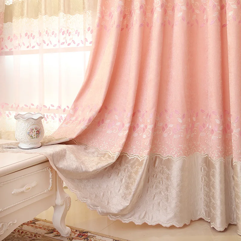 Cortinas de chenilla bordadas rosas para sala de estar cortinas de princesa para habitación de niña cortinas de lujo TRATAMIENTO DE VENTANA