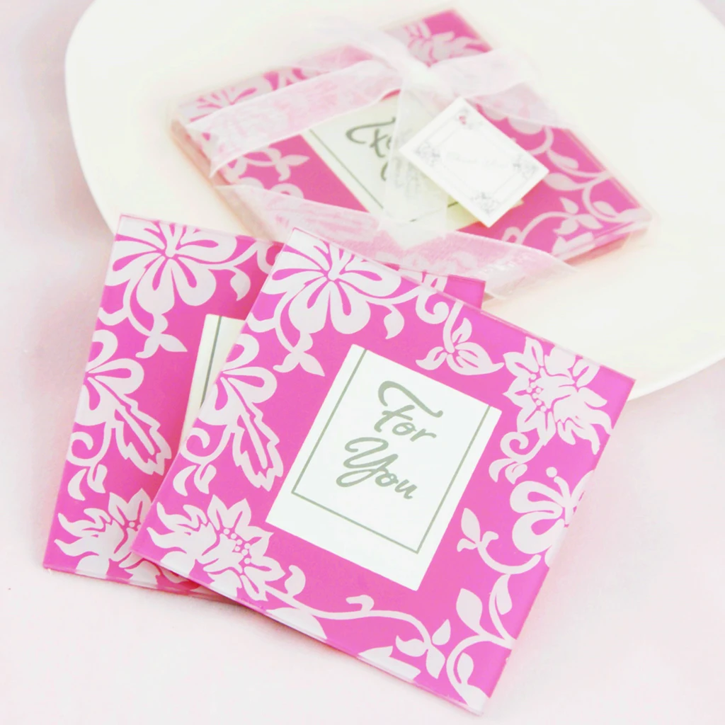 2pc Fashion Glass Coaster Pink Photo Frame Coaster Coffee Cup Saucer Tea Cup Small Tray for Wedding Gifts for Girls 
