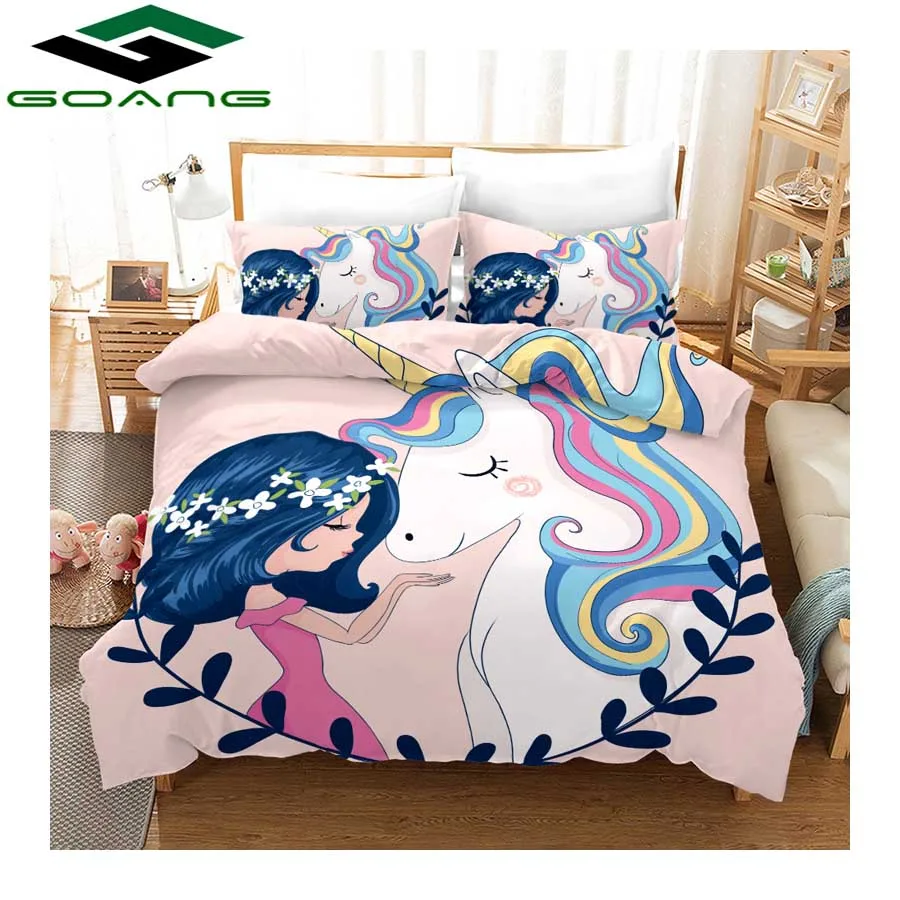 

GOANG Cartoon girl unicorn bedding set 3d Digital printing duvet cover and pillowcase 3pcs kids bedding set home textiles