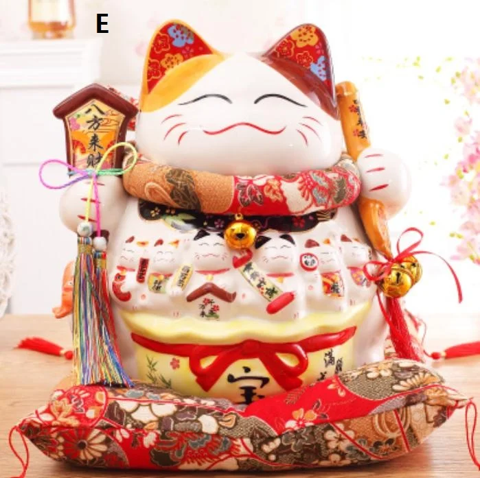 Японский стиль большой негабаритный орнамент Lucky Cat керамическая копилка открытие подарок магазин Декор - Цвет: E