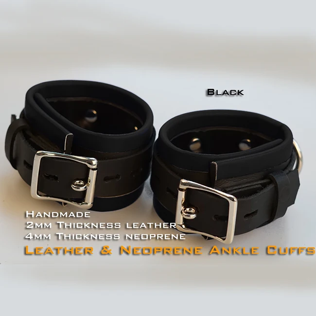 (RD1126)Luxury Customize Handmade 2mm Thickness Leather And 4mm Neoprene Ankle Cuffs Black Fetish Wear |