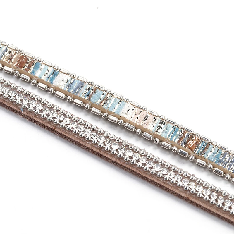 Leather Bracelet ALLYES Women Leather Bracelet Czech Crystal Vintage Boho Multiple Layered Bohemian Double Wrap Men Femme Jewelry Gifts