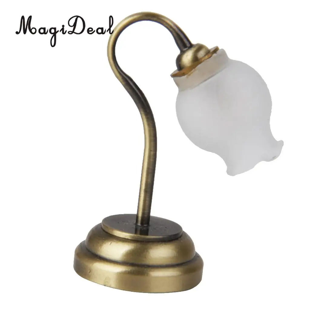 MagiDeal 1Pc 1:12 Metal Dollhouse Miniature  Shape Table Lamp LED Light with Button Battery for Desk Lamp Model Kids Room