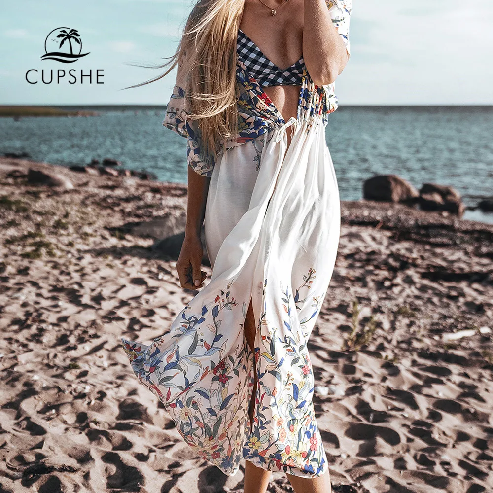 CUPSHE/бикини миди с цветочным принтом, пикантное женское длинное платье со шнуровкой, накидки лето для пляжа для купания, пляжный костюм