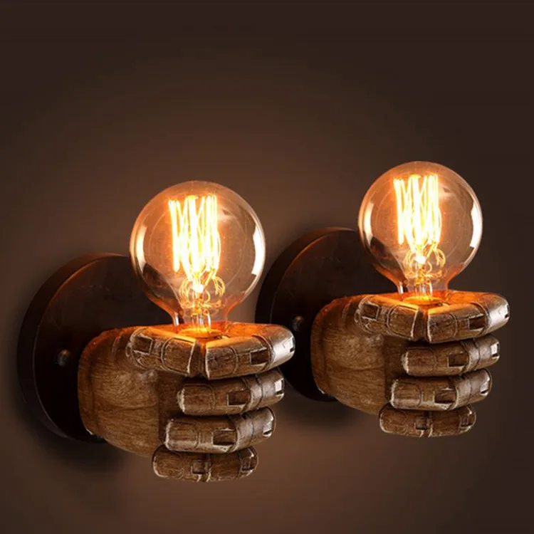 Retro Fist Wall Lamp Resin Antique Wall Mounted Lamp E27 Edison Bulb Holder Hand Shape Vintage Wall Light For Loft Home Decor