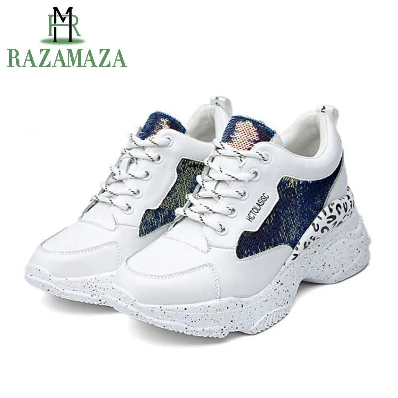 

RAZAMAZA Women Chunky Sneakers Spring Breath Platform Increased Fashion Glitter Women's Sneaker Bling Woman Dad Shoes Size 35-42