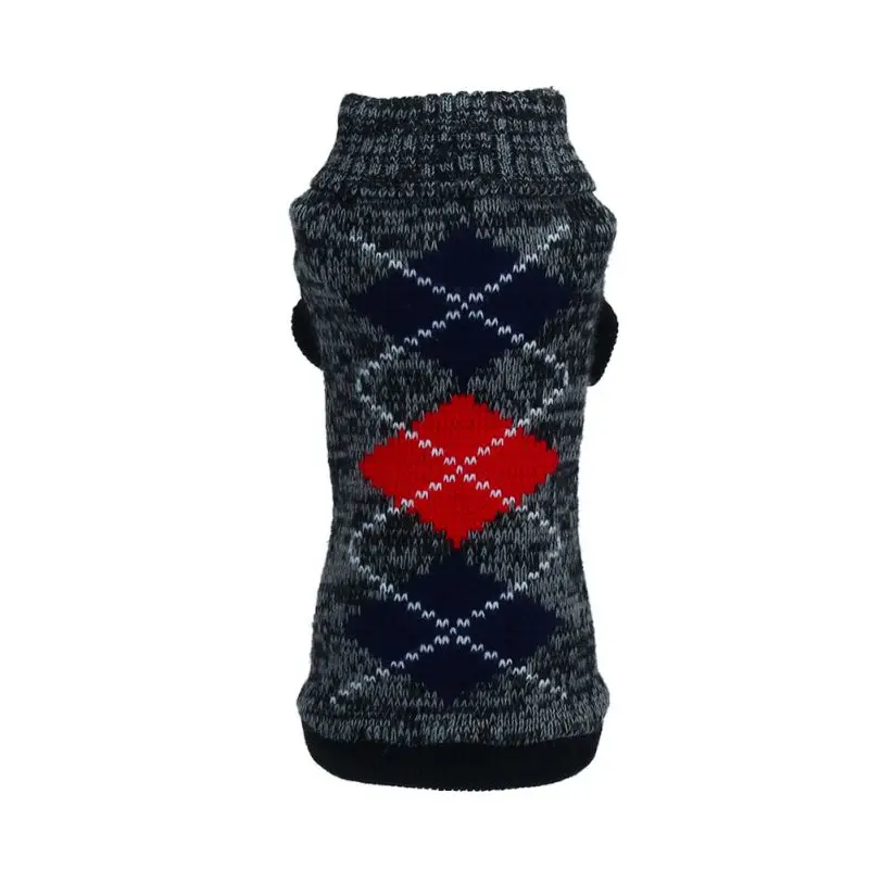 Одежда для собак жаккардовый вязаный клетчатый свитер со щенком ПЭТ джемпер пальто нарядная одежда для собак - Цвет: Черный