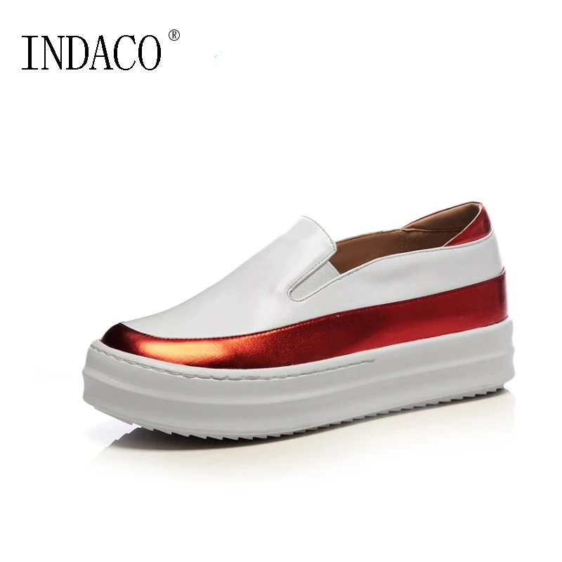 

Platform Loafers Women's Sneakers Genuine Leather Green Red Comfortable Slip On Big Size 42 Casual Shoes 5cm