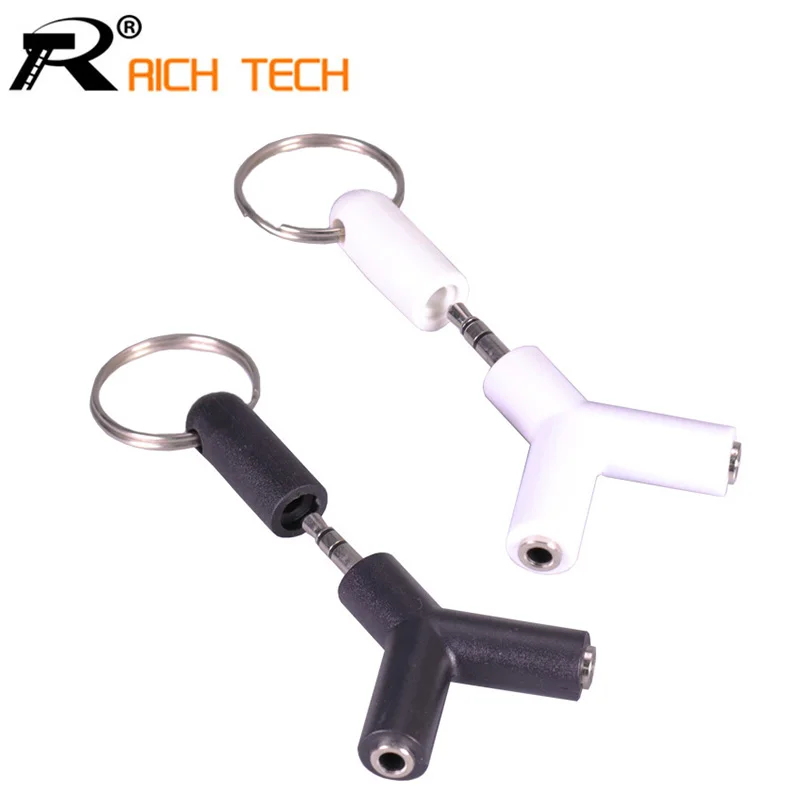 

1pc Y type Jack Jack 3.5 3 pole Double female to 3.5mm Stereo male plug earphone adapter with dust cap&metal keychain