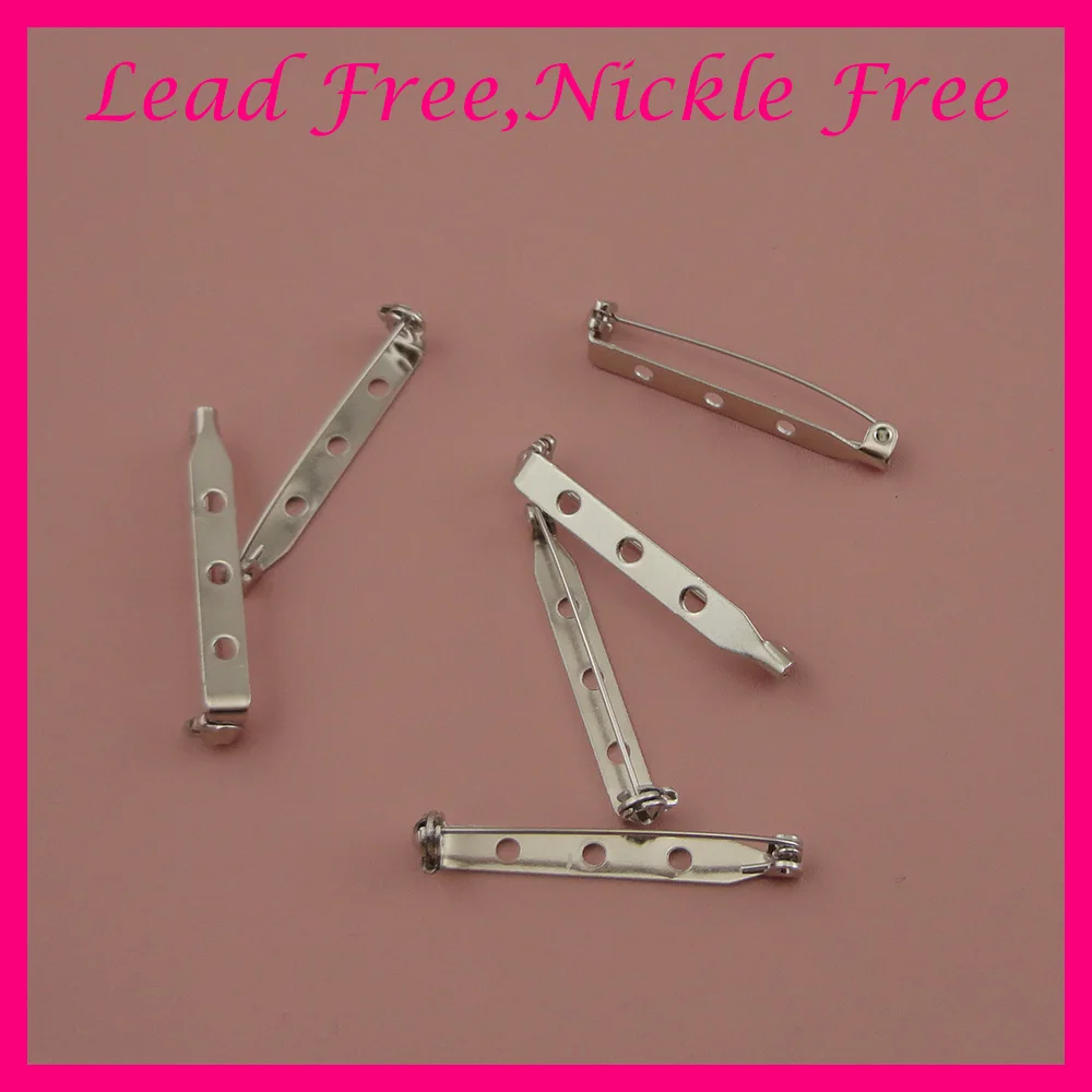 

50PCS 3.8cm 1.5" silver finish Bar shape locked plain metal Pins Backs with three holes for brooch badge lead free, nickle free