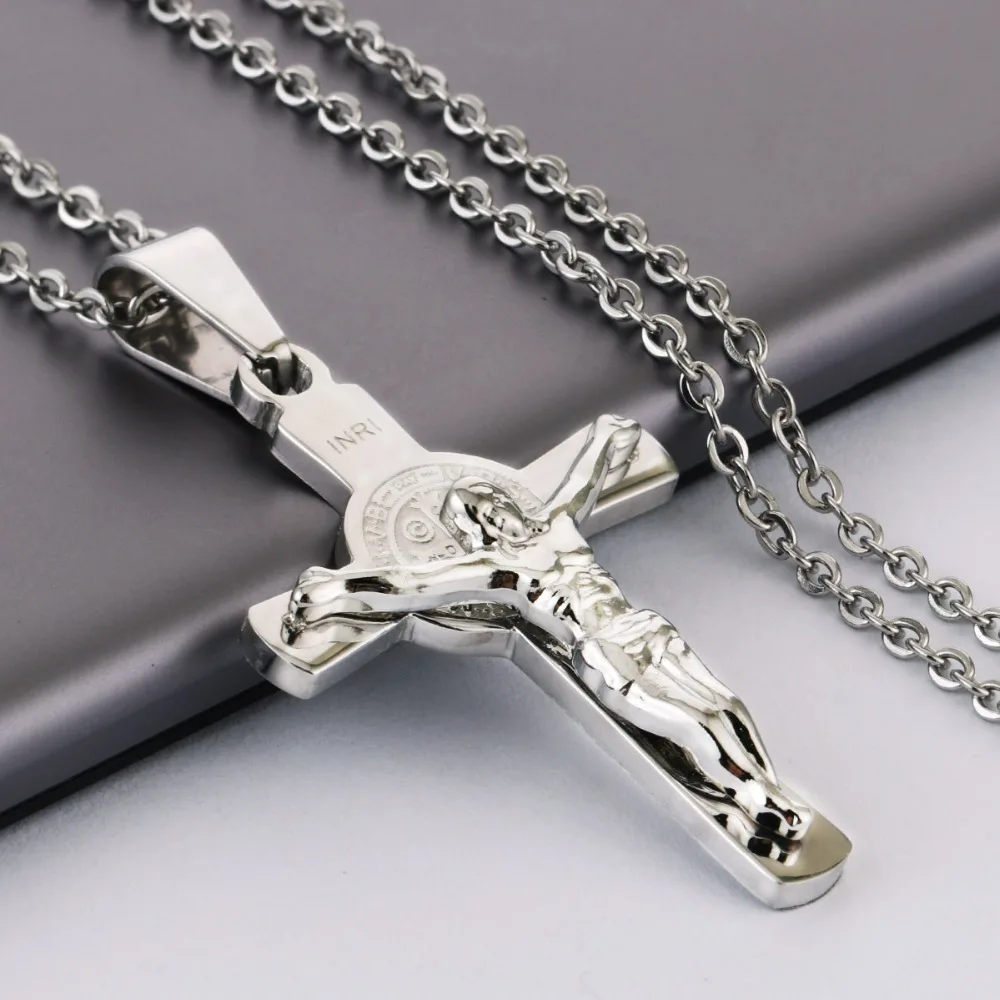 

Gold Silver INRI Jesus Cross Pendant&Necklace for Women Stainless Steel Crucifix Link Chain Necklace Men Quicality Jewelry NC049