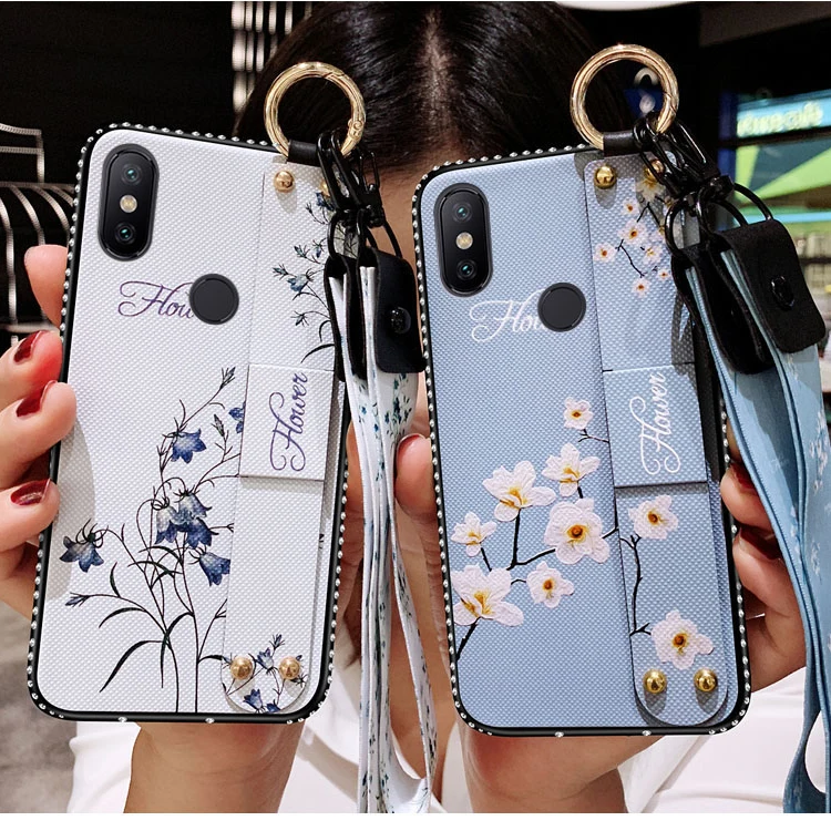 Чехол для Xiaomi Mi 8 Lite Модный чехол с цветами и браслетом защитная задняя крышка