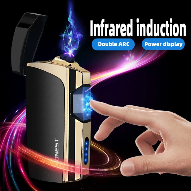  Infrared induction Double Arc Electronic Cigarette Lighter USB lighter Metal Rechargeable Windproof