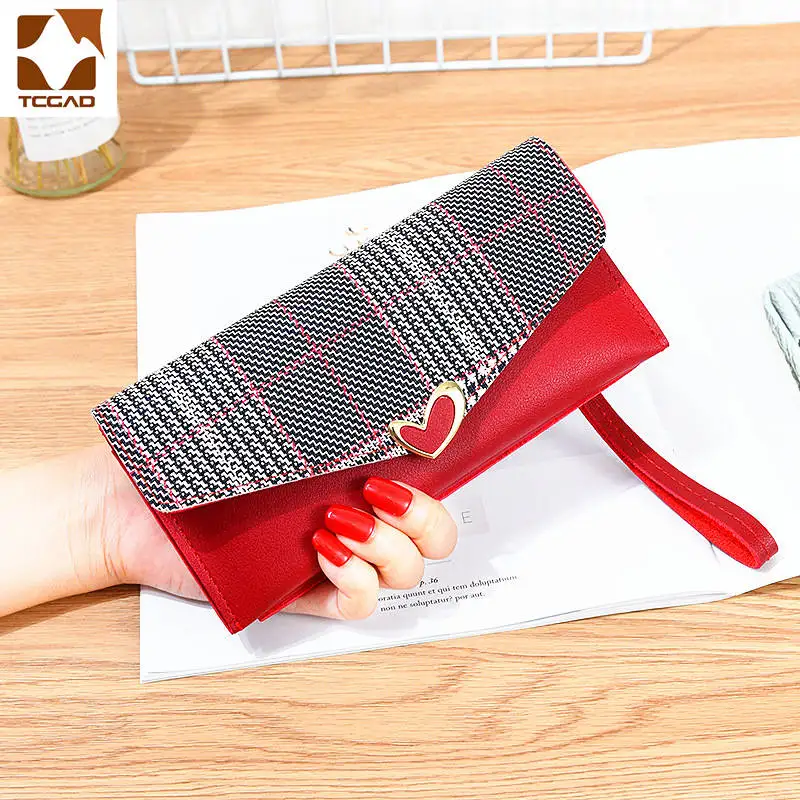 

2019 Fashion Wallet Long Plaid Printing PU Leather Famous Brand Designer High Quality Envelope Wallet Female Clutch Coin Purse