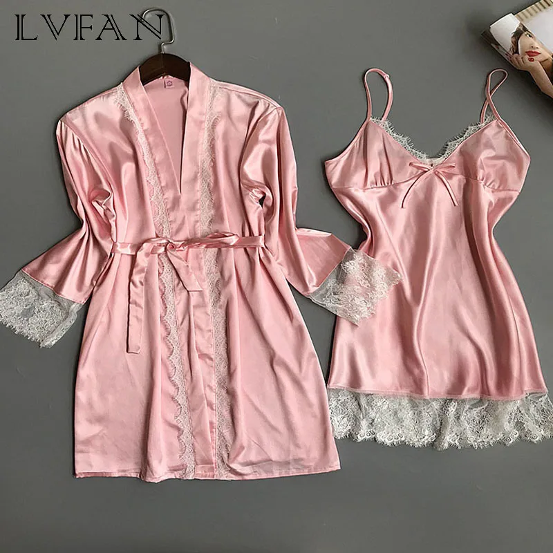 

New winter and autumn comfortable ice silk sexy suspenders sleepwear short sleeve home wear women two-piece LVFAN AR L007