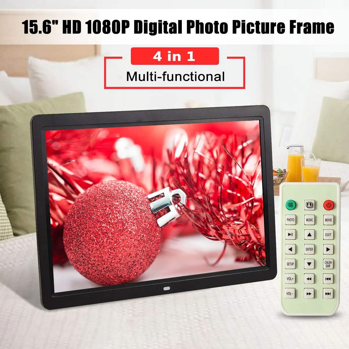

15.6'' HD LED Digital Photo Frame Picture Alarm Clock MP4 Movie Player + Remote