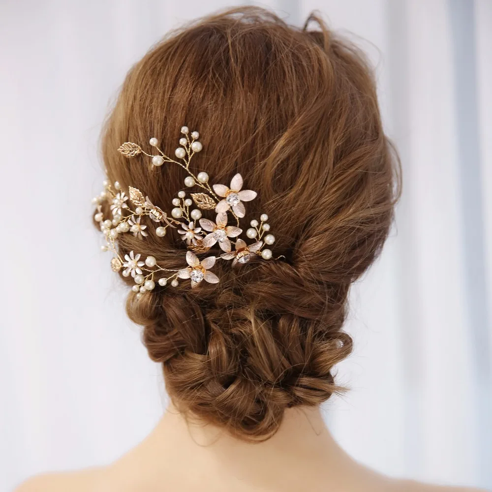 

Handmade Pearl Leave Pearl Rhinestone Hairbands for Wedding Bridal Flower Headbands Hair Ornament Girl's Hair Accessories