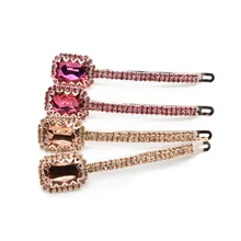 1 пара, полные стразы, заколки для волос, квадратные, ярко-розовые, хрустальные заколки для волос, заколки для волос для женщин и девушек, аксессуары для волос цвета шампанского