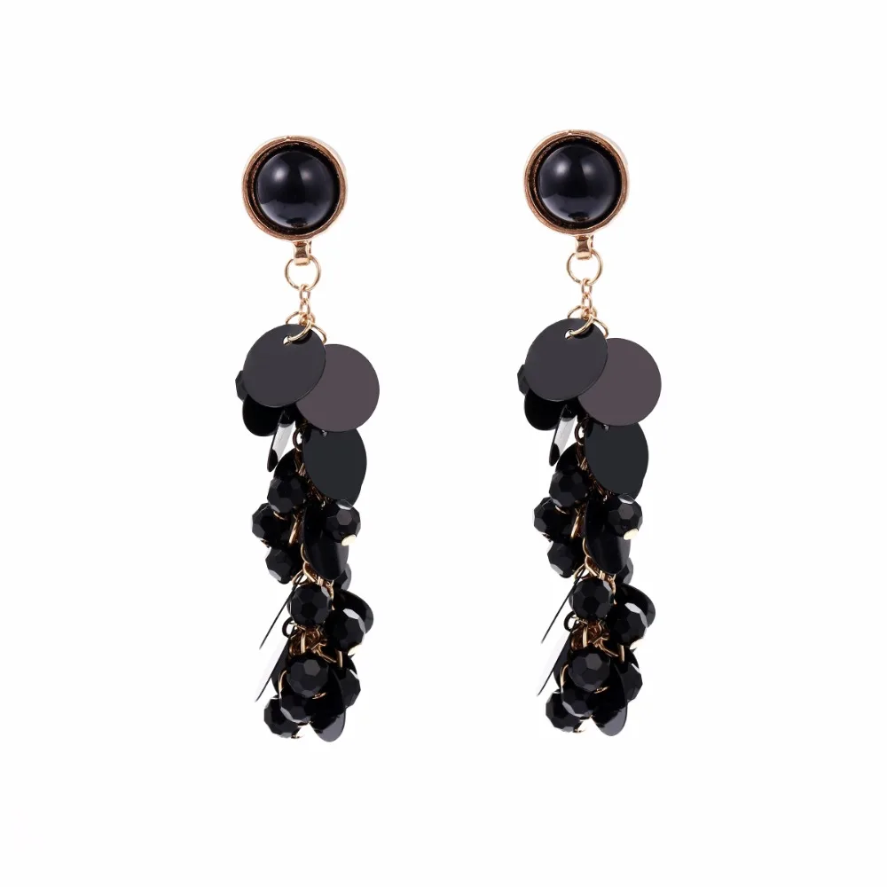 

Ingesight Vintage Black Crystal Acrylic Sequin Long Dangle Drop Earring Women Spiral Chain Eardrop Brincos Gift