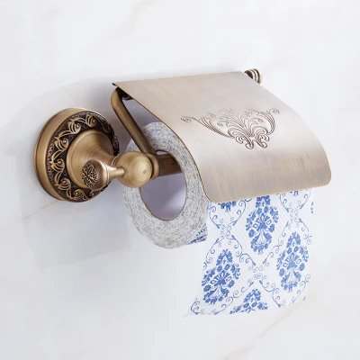 Набор аксессуаров для ванной комнаты, латунный античный бронзовый резной набор для ванной, вешалка для полотенец, держатель для бумаги, держатель для туалетной щетки, кран - Color: paper holder