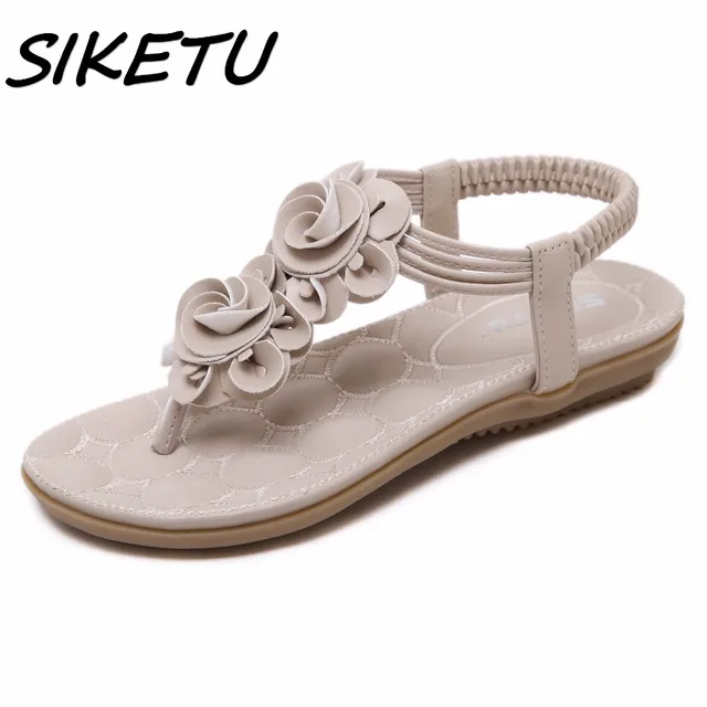 SIKETU New Women Summer Casual Bohemia Flat Sandals Shoes Woman Flower Flip flop Sweet Beach Sandals Shoes Size 35-41