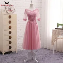 Королевское свадебное платье длиной до середины икры, Тюлевое кружевное платье с коротким рукавом, официальное короткое вечернее платье, vestido de festa Longo Новая мода DR05M