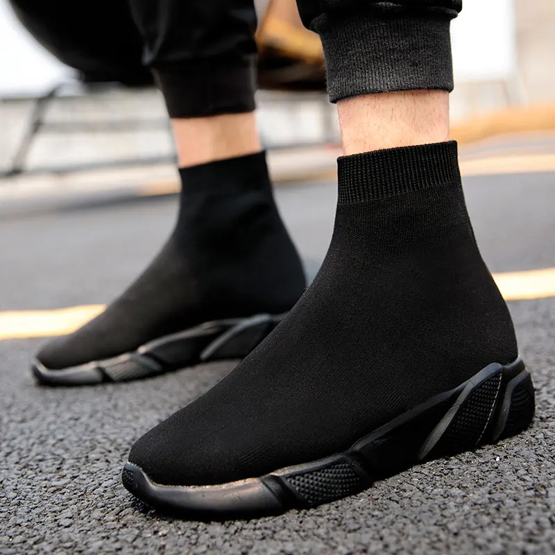 MWY/дышащие эластичные тканевые носки; Повседневная обувь; бархатные вулканизированные кроссовки; Schoenen Mannen; прогулочная обувь с высоким берцем - Цвет: ALL Black