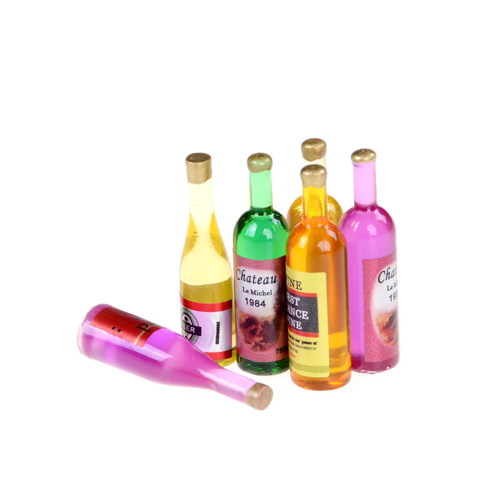 6Pcs Colorful Wine Bottles Miniature For 1:12 Dollhouse Kitchen Decor Hot