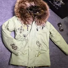 Хорошее качество, модная коричневая черная Меховая куртка-парка с капюшоном и бусинами, пальто mr mrs