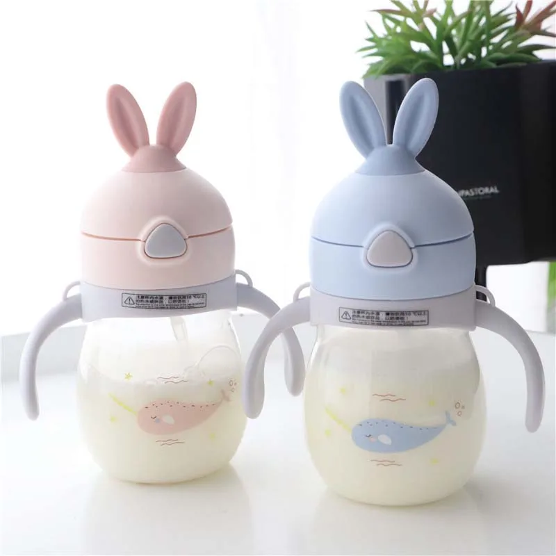 320ml Baby Kid Straw Cup Cartoon Animal School Drinking Water Straw Bottle Straw Sippy Cup With Shoulder Strap