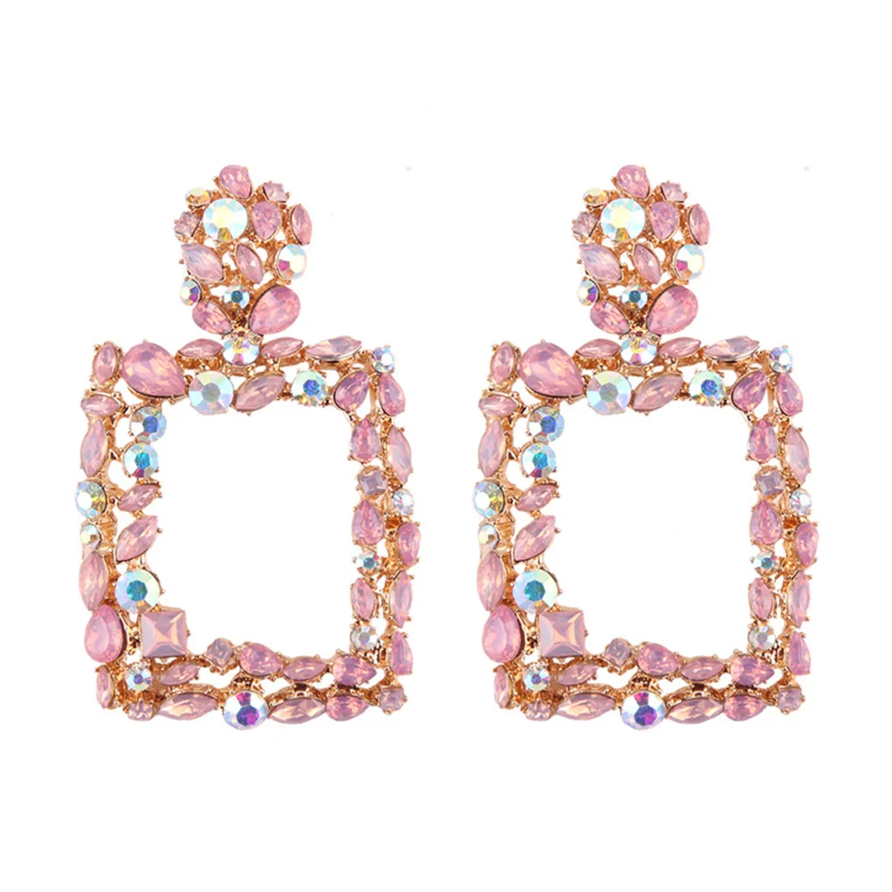 

Square Rhinestone Statement Earrings 2019 Big Crystal Earrings For Women Large Square Fashion Earring Luxury Party