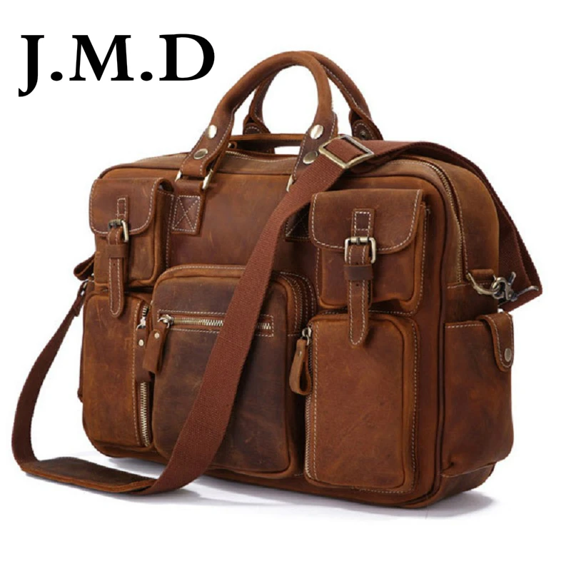 J M D Hot Selling 100 Genuine Leather Rare Crazy Horse Leather Men s Briefcase font