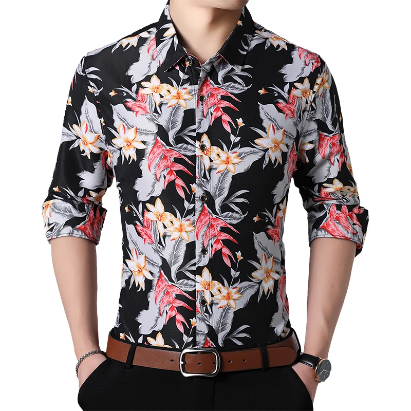 Fashion Floral Men s shirts Plus size M 5XL 6XL 7XL flower printed Casual camisas masculina 4