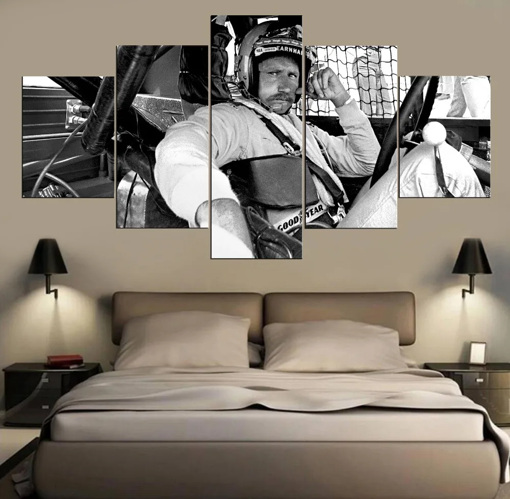 

5 Pieces Framework Wall Art Living Room Decor Car Racing Poster HD Prints Star Characters Canvas Paintings Black White Pictures