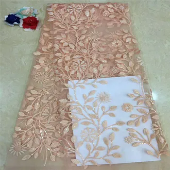 

Gold Pink Purple Beige Coral Peach Glitter Sequin Paillette High Quality African Double Net organza lace fabric A1218-1