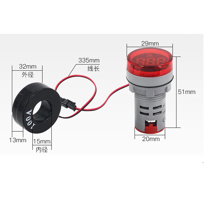 Red yellow green round type AC 0-100A ampere meter with current transformer 22mm indicator display |