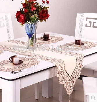 

Luxury lace Embroidered Table Runner cloth cover mantel towel satin bed runner tea tablecloth placemat for Wedding decoration