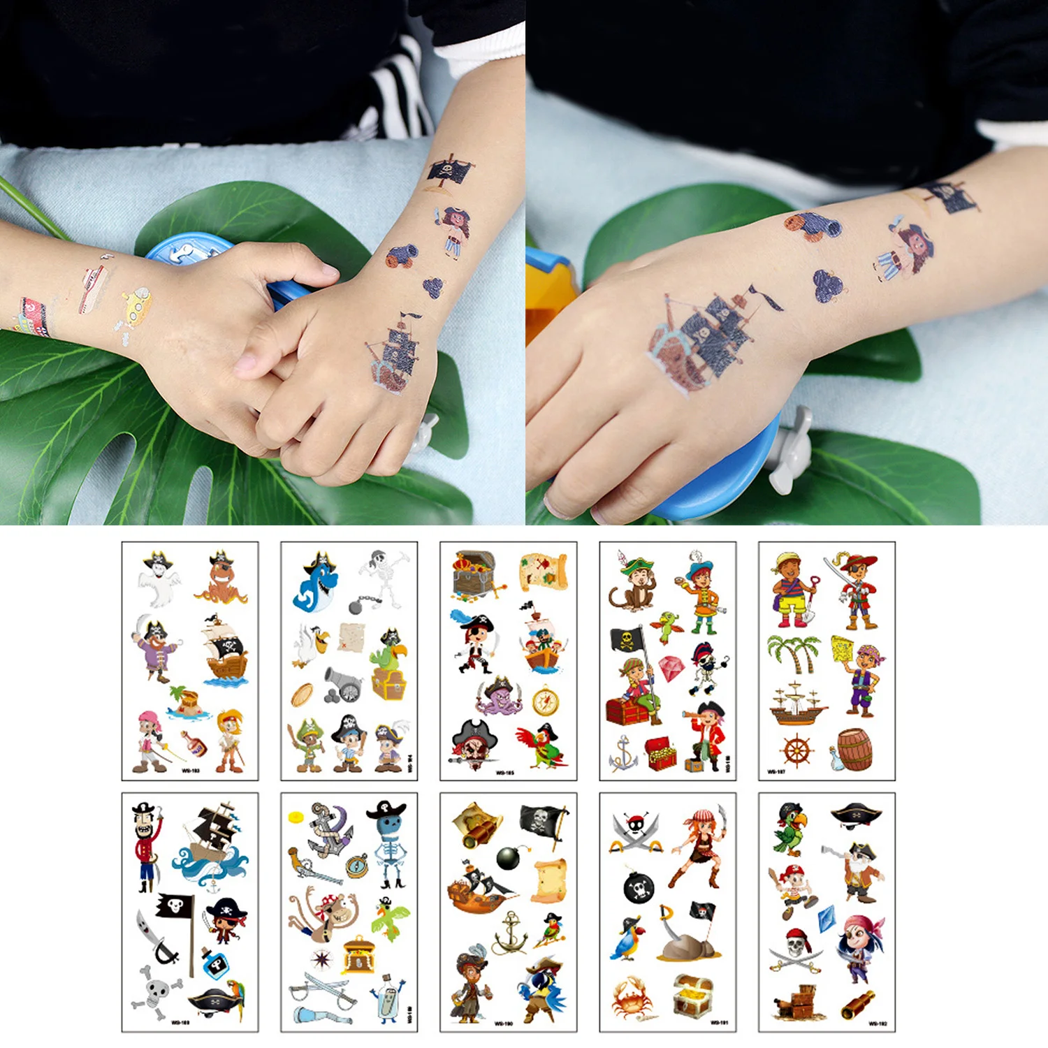 

Behogar 10 Sheets Waterproof Pirate Theme Party Temporary Tattoo Stickers for Kids Children Birthday Festival Daily Playing