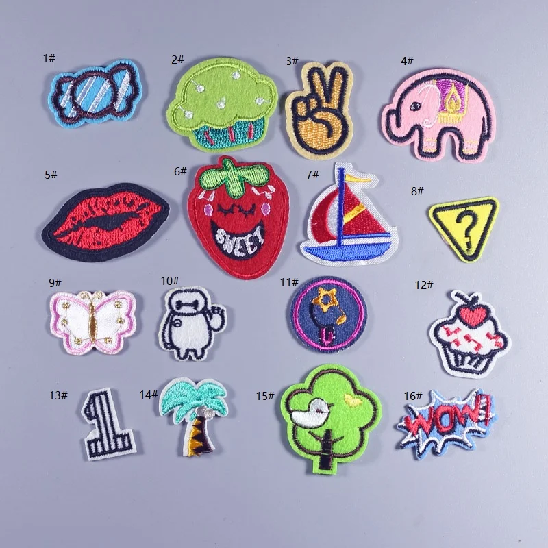 

small tree lip cake finger butterfly Iron On Embroidered Patches Clothes Cartoon Badge patch Garment Appliques Accessory