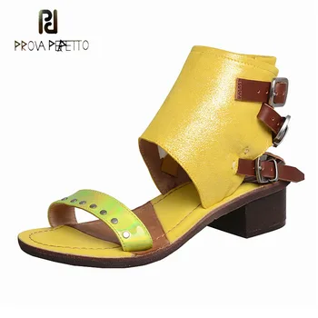 

Prova Perfetto genuine leather patchwork gladiator sandals rivet one strap buckle strap summer shoes leisure style sandals women