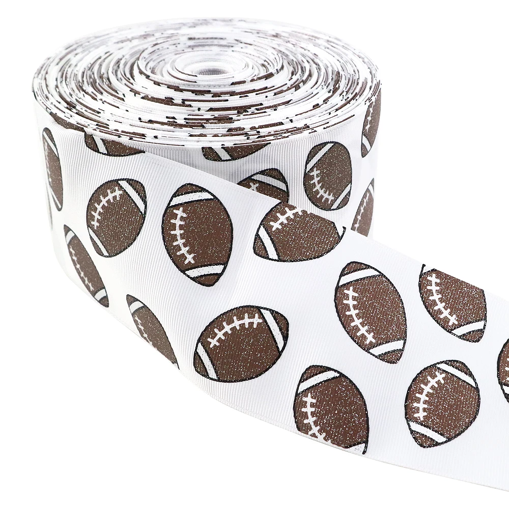 

david angie 3"75mm Football Soccer Printed Glitter Grosgrain Ribbon Tape 5 Yards,DIY Party Decoration Material,5Y58735