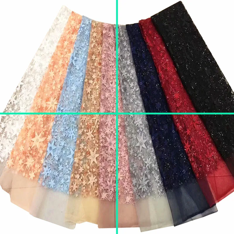 

Hot selling!High quality tulle african cord lace tulle guipure lace fabric stone with beaded.Wholesale french lace fabric