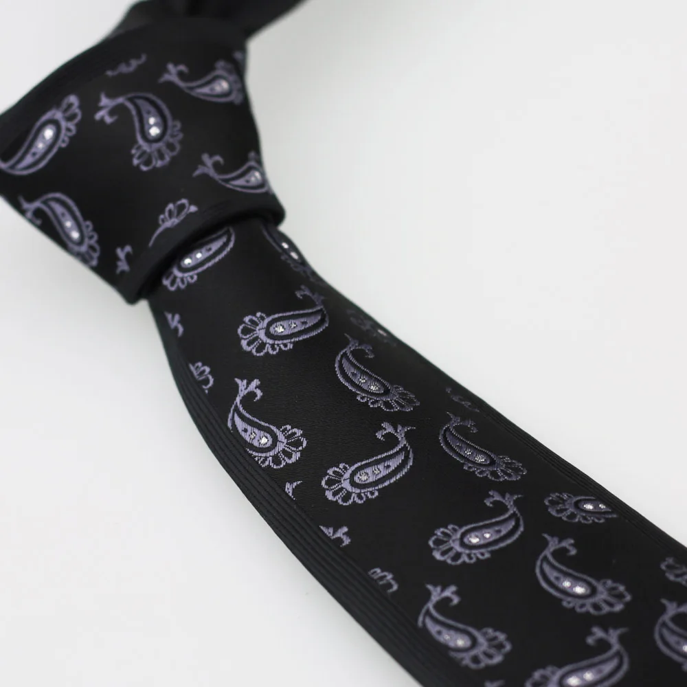 YIBEI coahella галстуки черный галстук тощий кайма с железно-серым Пейсли Цветочный шейный платок из микрофибры Тонкий шейный галстук Gravata Masculina