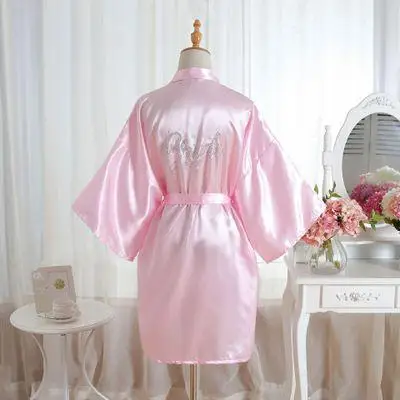Для женщин халат-кимоно Rhinestone Невеста свадебное платье летние однотонные женские рубашки район домашний халат - Цвет: Pink A